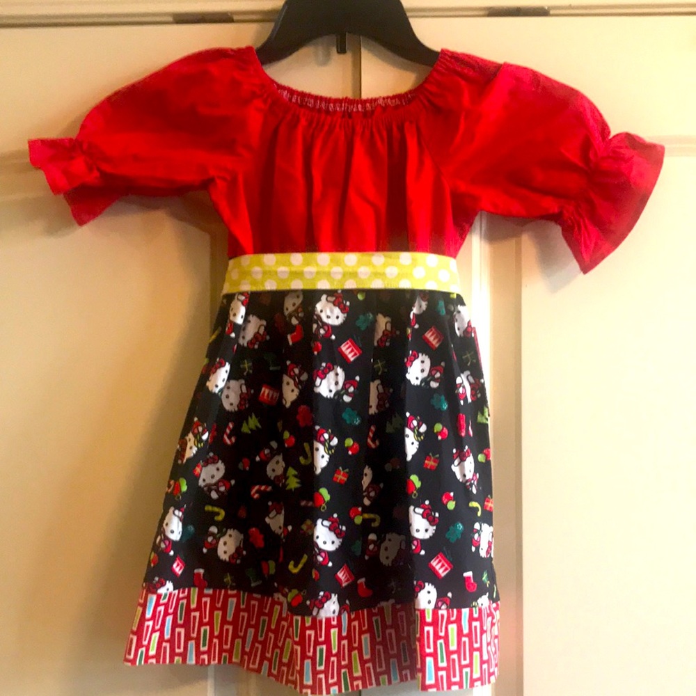 Hello Kitty. Handmade girls peasant style Christmas dress. Size 4t.